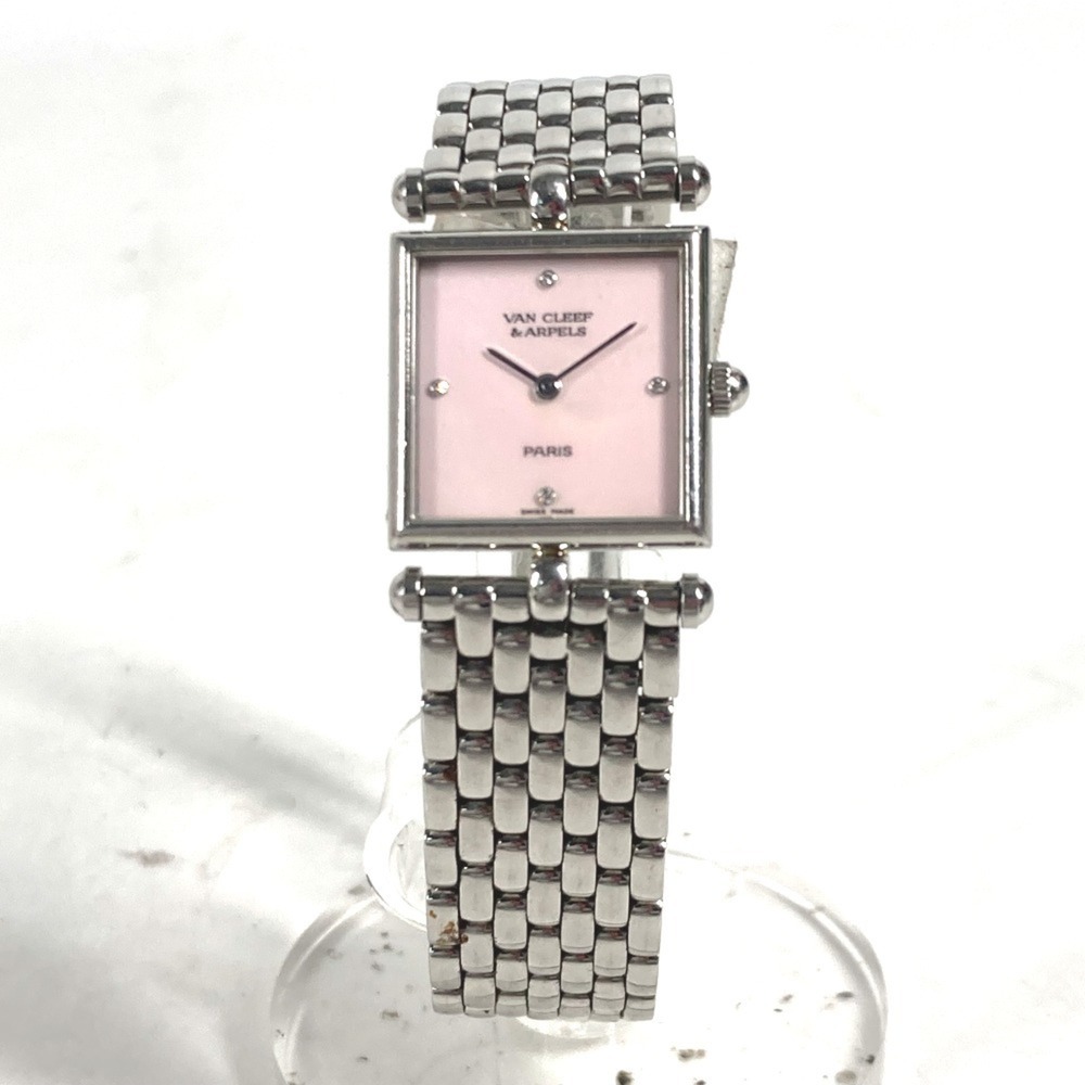 Van Cleef & Arpels 522642 Pink Shell Classic Cale 4P Diamond Square Ladies Wa...